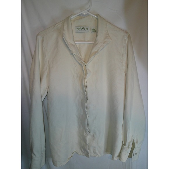 Orvis Silk Button Down Shirt Long Sleeve Collared Top Cream Size 12‎ - Picture 1 of 3